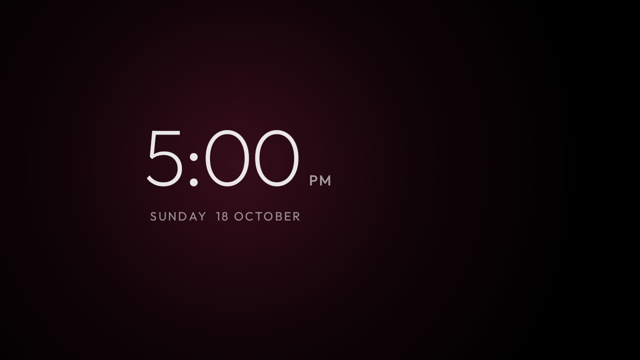 The CleanYourTV clock screensaver drifting over an ambient glow