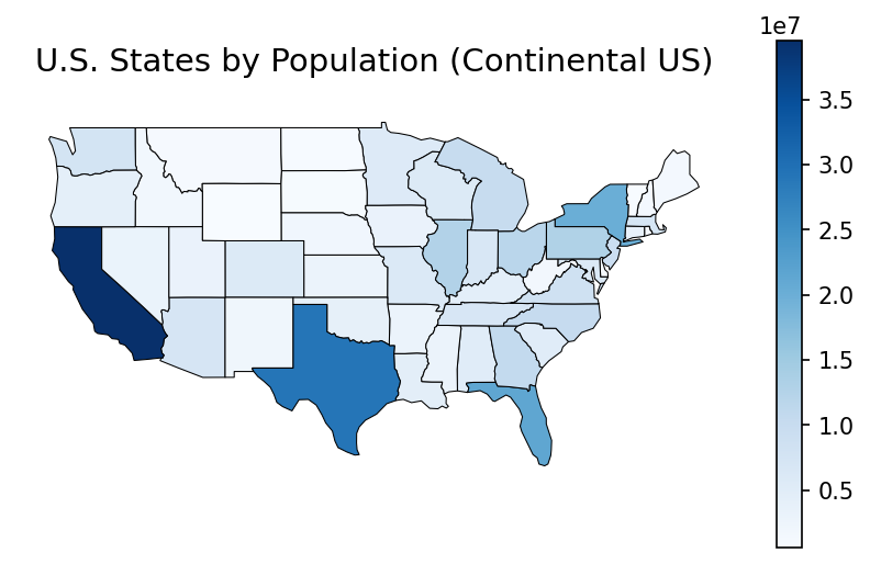 U.S. map shaded by state population