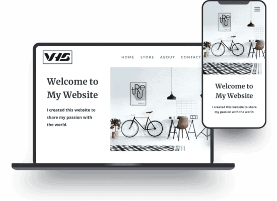 Example of a responsive website design shown on laptop and phone
