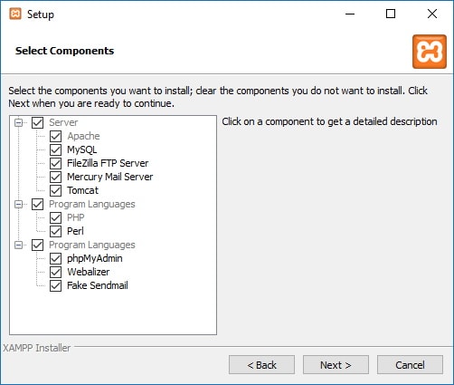 XAMPP Select Components