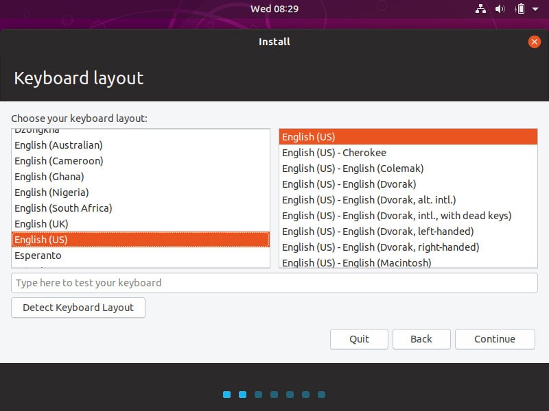 Installation Keyboard Layout