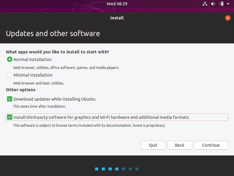 ubuntu installa options